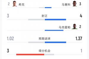 捷克1-1南非全場數據：射門14-17 射正3-4 黃牌1-2 控球率38%-62%