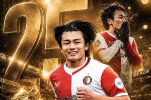 遠射攻入個人世界杯首球！上田綺世上賽季31場25球，榮膺荷甲金靴
