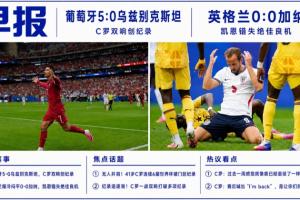 世界杯早報：C羅雙響創(chuàng)紀錄！葡萄牙5-0大勝 英格蘭0-0悶平加納