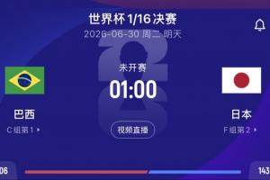 巴西vs日本賠率：90分鐘巴西勝1.7，打平3.7，日本勝5.25