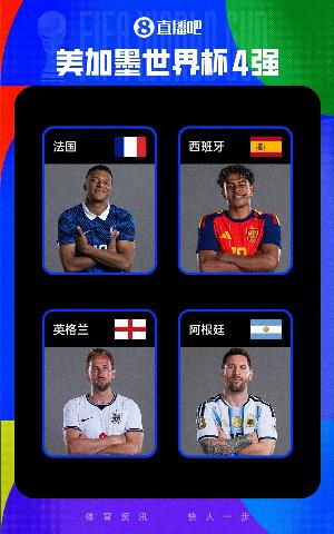 戰(zhàn)力BIG4！世界杯四強(qiáng)戰(zhàn)績：法國全勝西班牙5勝1平，英阿均4勝2平