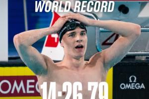 提升近4秒！19歲德國選手男子1500自游出14:26.79 破世界紀(jì)錄奪冠