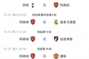 大考！阿森納11、12月賽程：戰利物浦、曼城、熱刺、皇馬、曼聯
