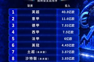 夏窗聯賽投入TOP10：英超40.8億歐斷層第一！英冠第6，沙特聯第8