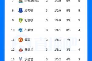 英超積分榜：曼城、阿森納全勝分列前二 赫爾城第3 熱刺倒數第3