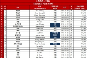 海港26/27賽季亞冠報名名單：維塔爾萊昂納多領銜7外援，武磊在列