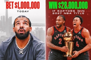 Drake下注100萬押猛龍新賽季奪冠 若中可獲得28倍收益！