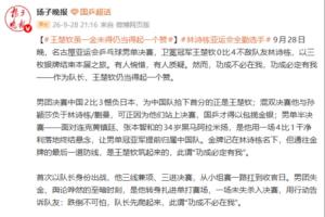 蘇媒：金牌記在林詩棟名下，但通往金牌的最后防線是王楚欽筑起的